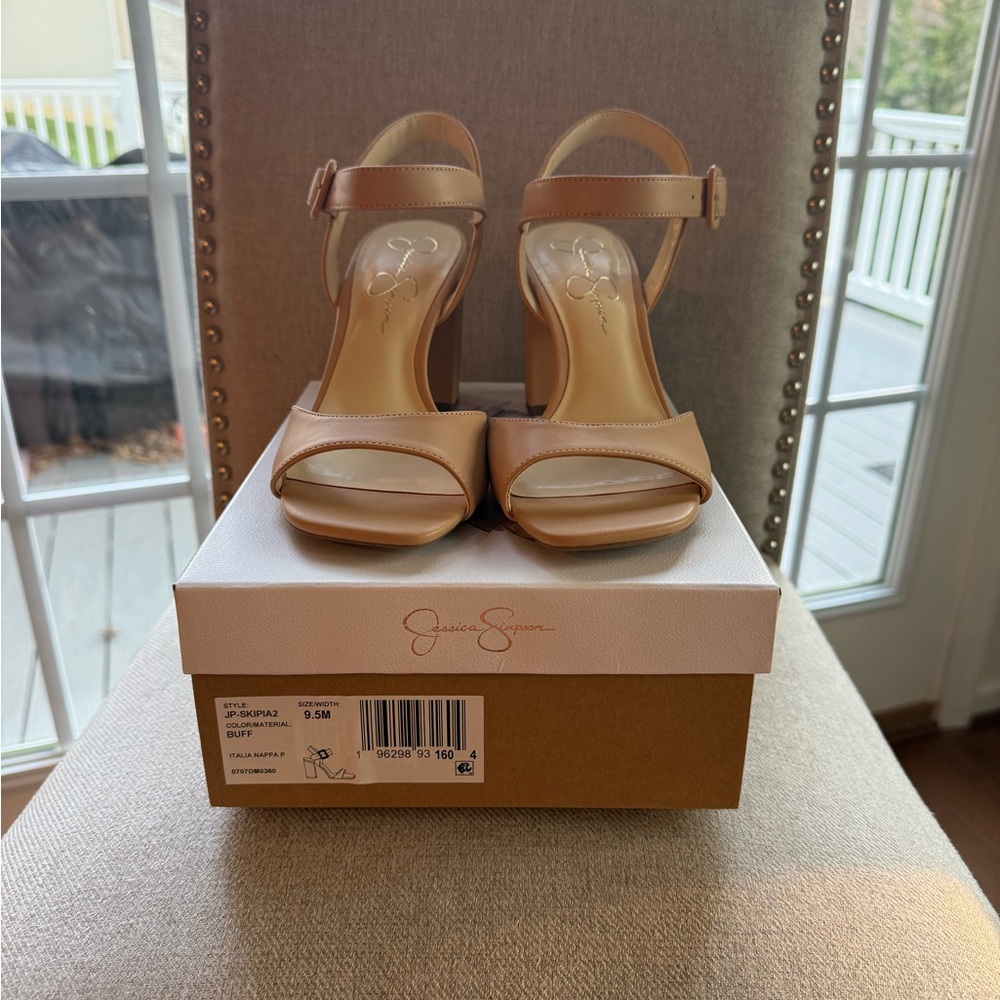 Jessica Simpson Tan Open-Toe Block Heel Sandals with Ankle Strap - Picture 5 of 6